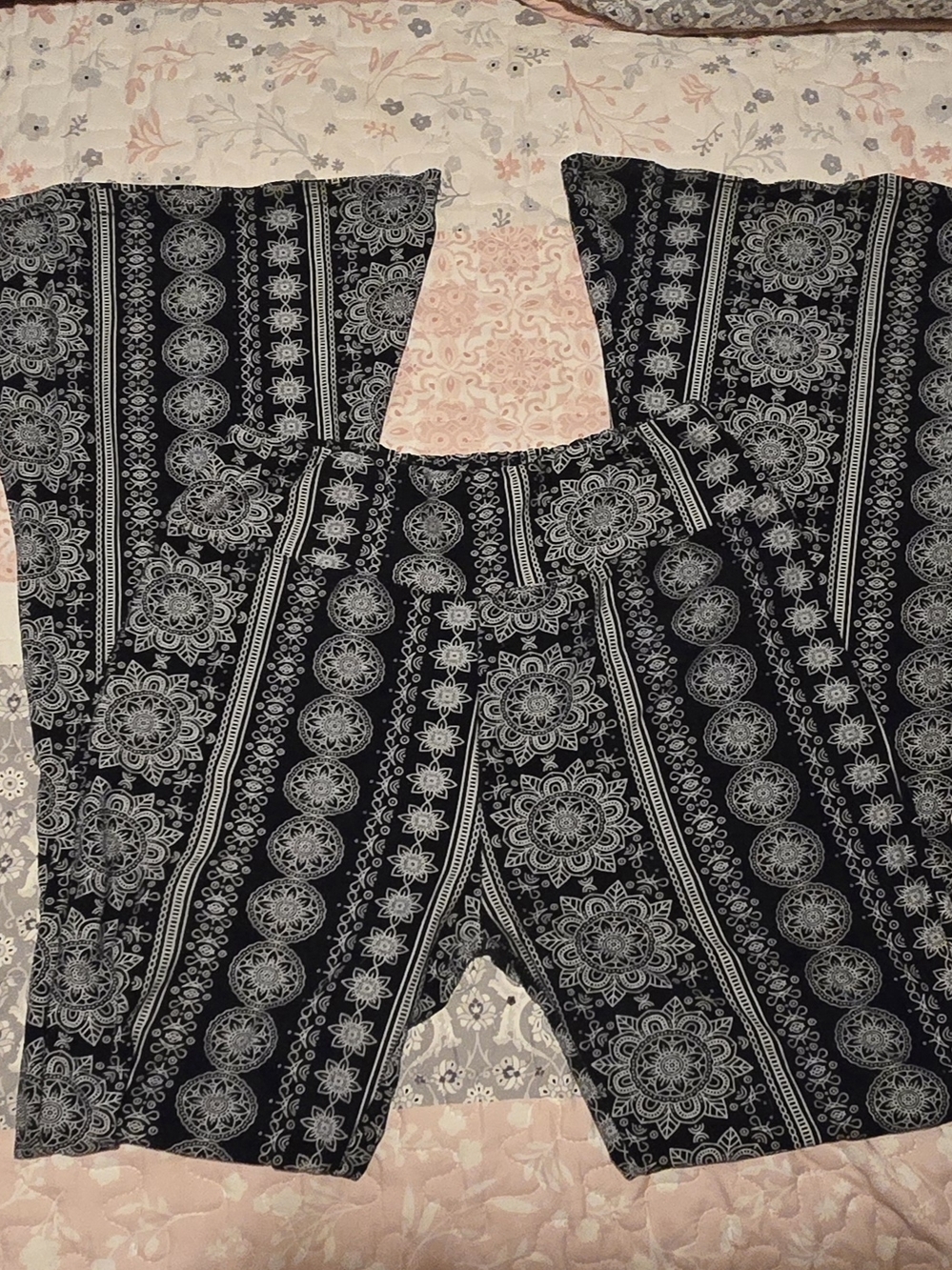 No Boundaries Black Wide Leg Pants with White Medallion Print